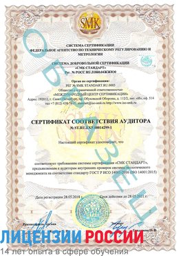Образец сертификата соответствия аудитора №ST.RU.EXP.00014299-1 Тихвин Сертификат ISO 14001